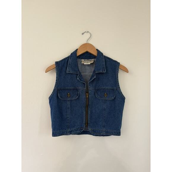 Vintage Jackets & Blazers - Good show Tickets Clothing Vintage cropped Denim Jean Vest 7/8 western boho zip